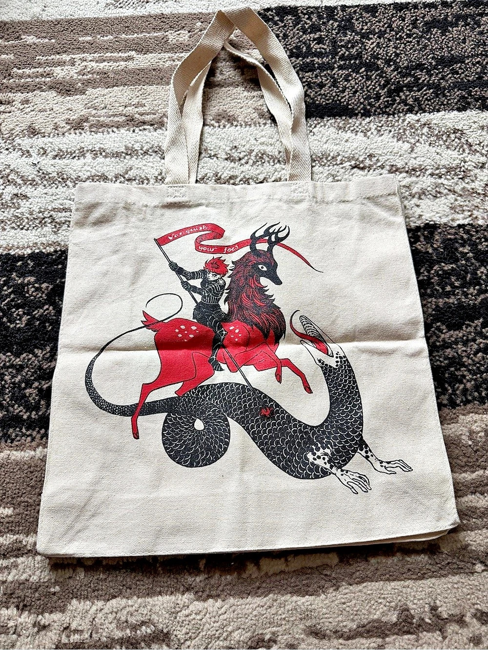 Graphic Dragon Tote in Cream, Black & Red